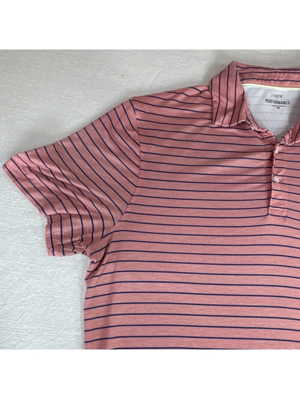 J.CREW Performance Men's XL Pink Navy Striped Polo Shirt Short Sleeve Collared